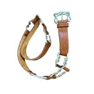 Western Metal Buckle Brown Leather Belt 36" Boho Cowgirl‎ Hippie Indie Folk Chic